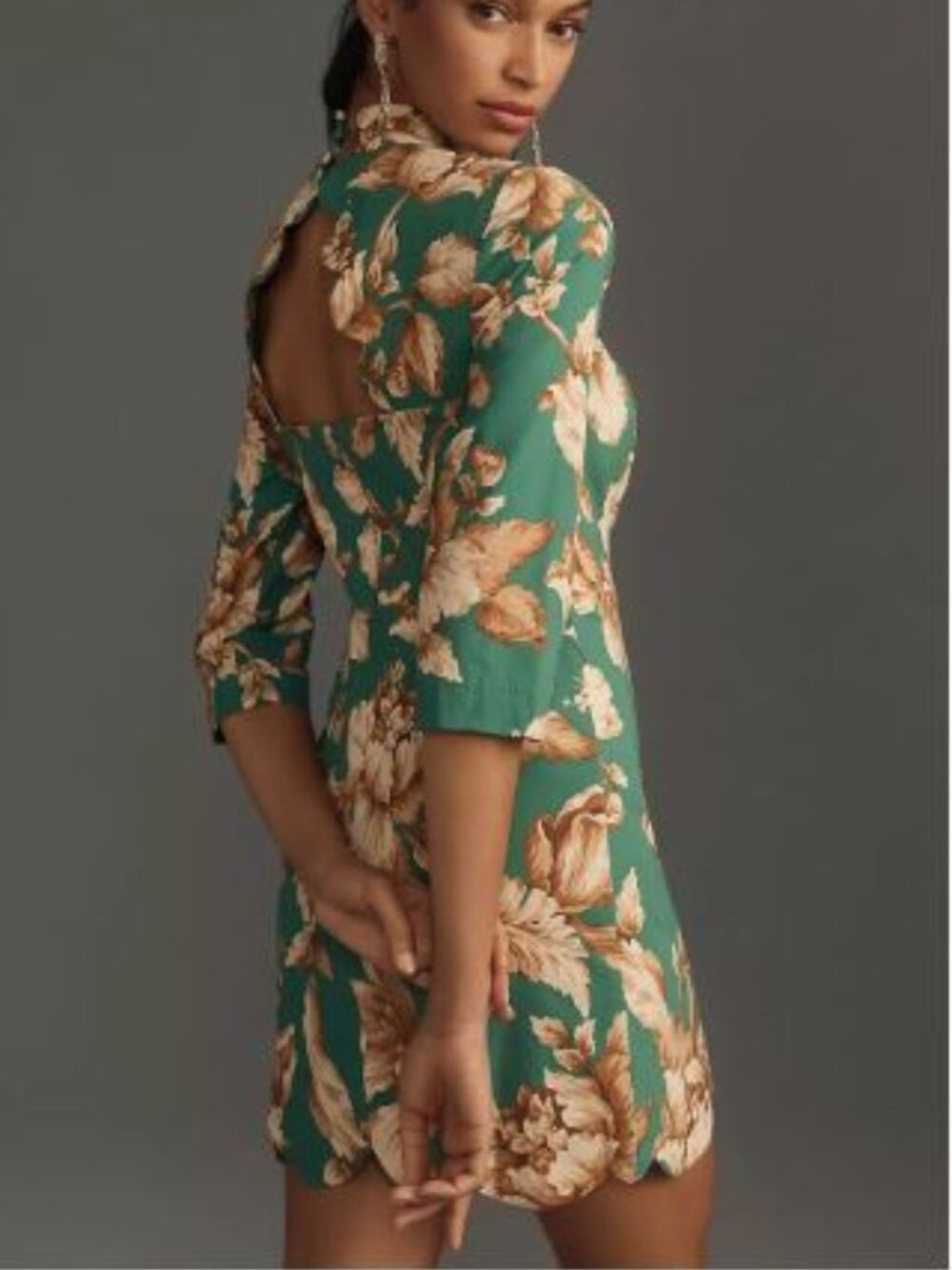 NWT Maeve Anthropologie Mock Neck Mini Dress 8 Medium Green Garden Party Scallop